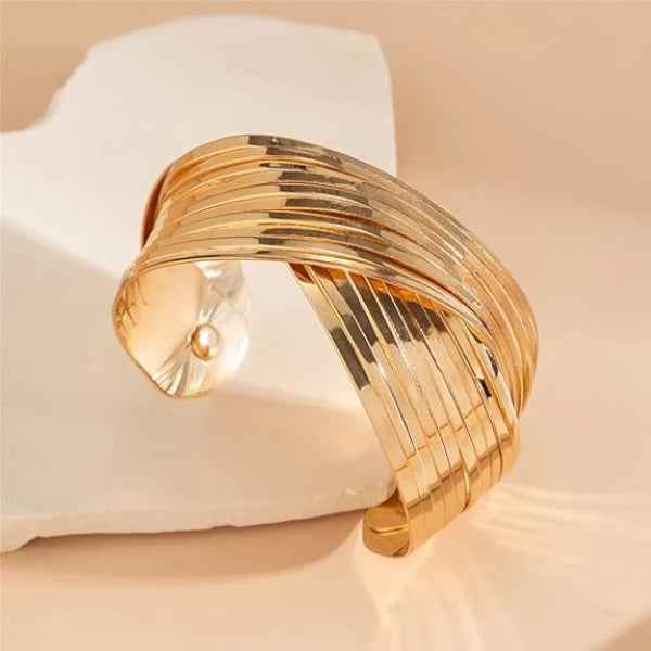Polished Gold Arrow Bangle Bracelet | Chic Minimalist Bypass Cuff