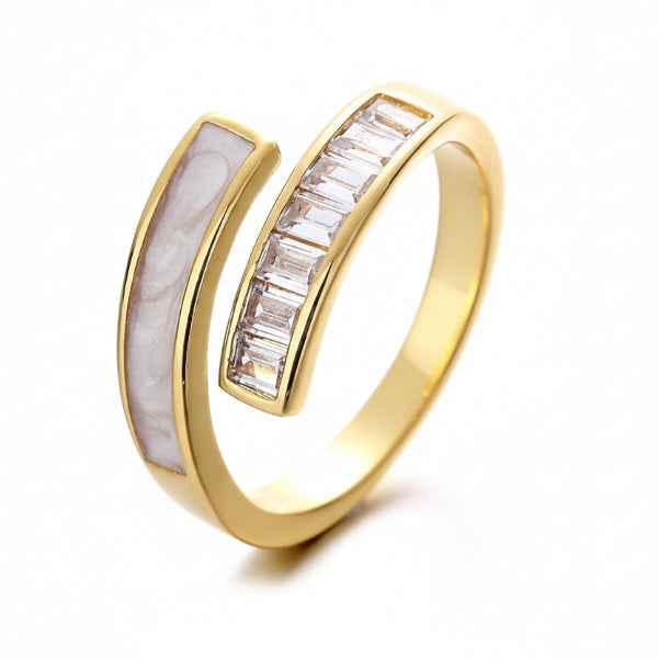 Radiant Gold Baguette Ring - Bold Bypass Band Statement Finger Ring