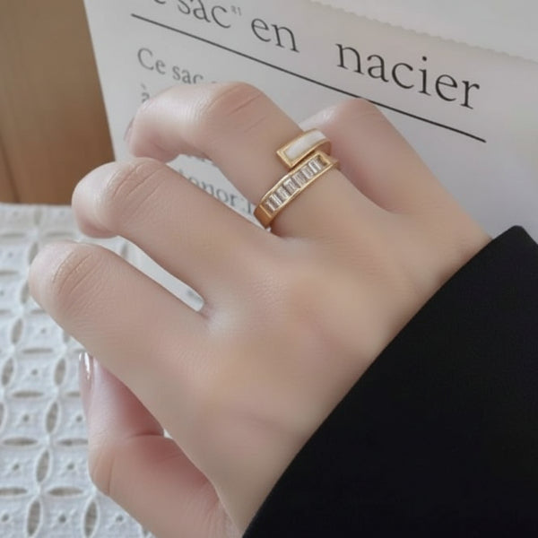 Radiant Gold Baguette Ring - Bold Bypass Band Statement Finger Ring