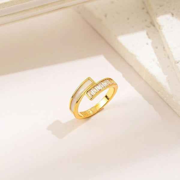 Radiant Gold Baguette Ring - Bold Bypass Band Statement Finger Ring