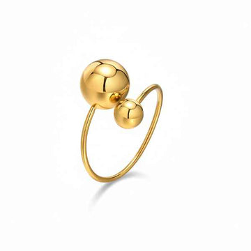 Gold Ball Bypass Ring - Shimmering Dual Sphere Adjustable Band Ring