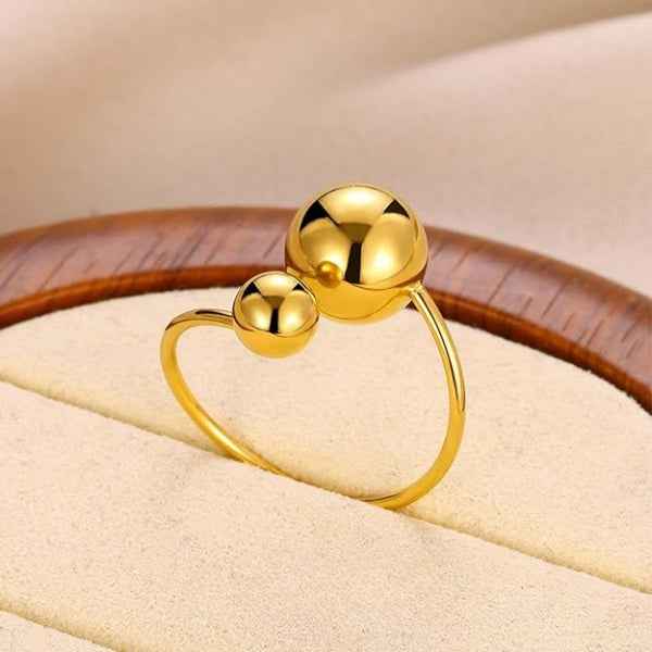 Gold Ball Bypass Ring - Shimmering Dual Sphere Adjustable Band Ring