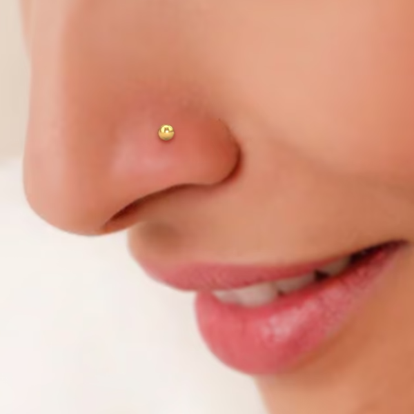 Gold Ball Nose Pin - Sparkling 14K Tone Stud Nose Pin for Women