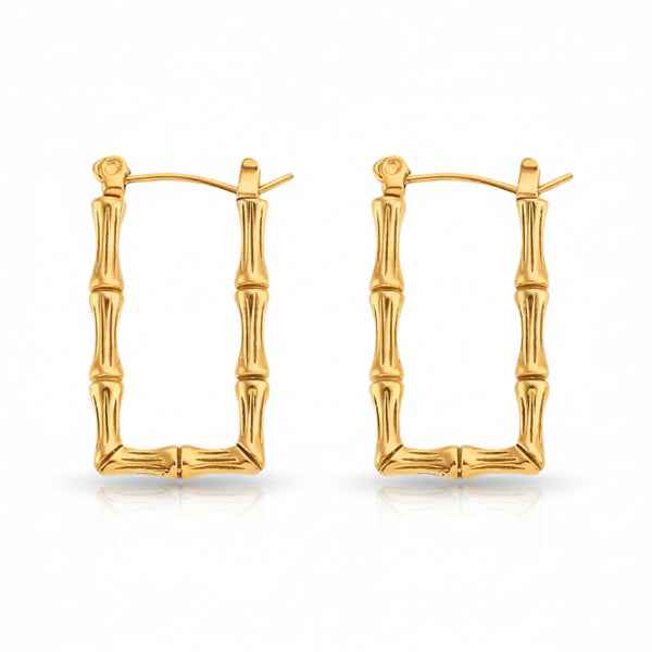 Gold Bamboo Hoops - Rectangle Hoop Earrings & Vintage Statement Jewelry