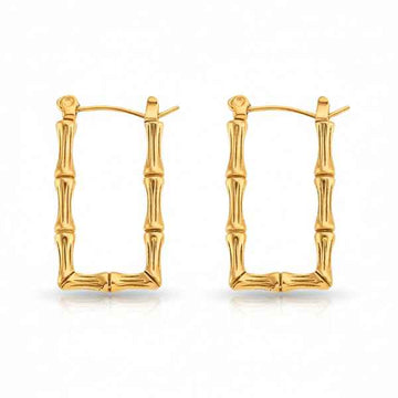 Gold Bamboo Hoops - Rectangle Hoop Earrings & Vintage Statement Jewelry