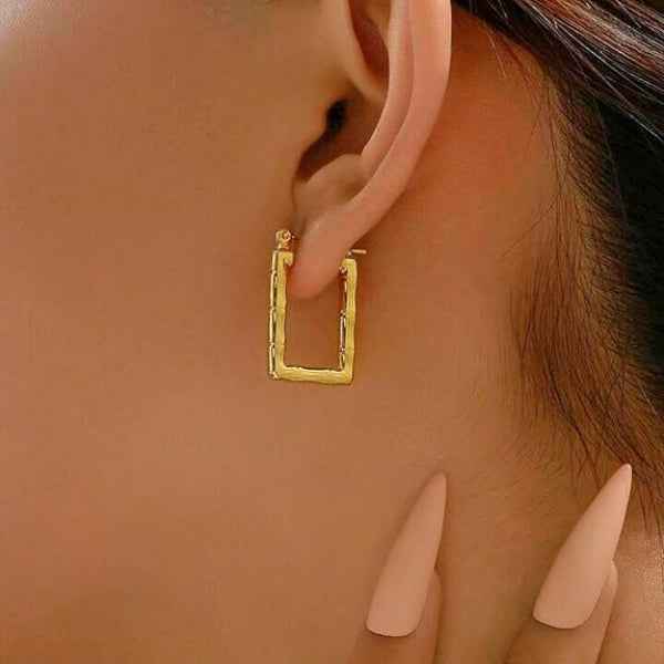 Gold Bamboo Hoops - Rectangle Hoop Earrings & Vintage Statement Jewelry