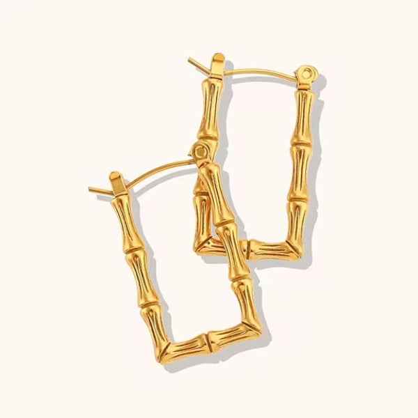 Gold Bamboo Hoops - Rectangle Hoop Earrings & Vintage Statement Jewelry