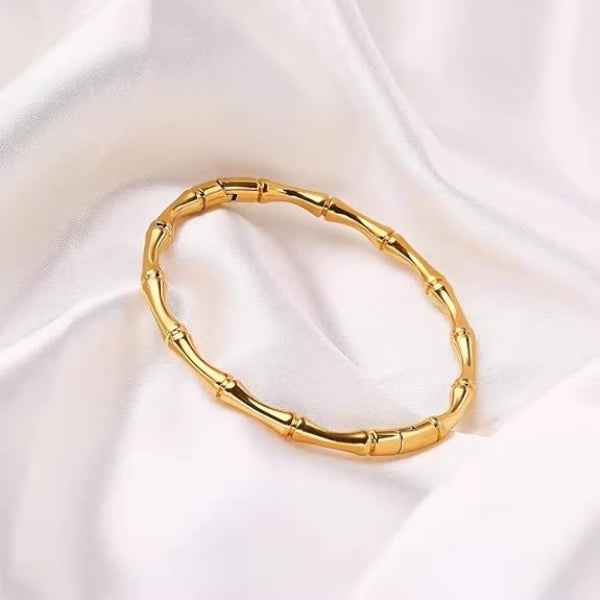 Luxurious Gold Bamboo Bangle Bracelet | Polished Jointed Cuff Jewelry