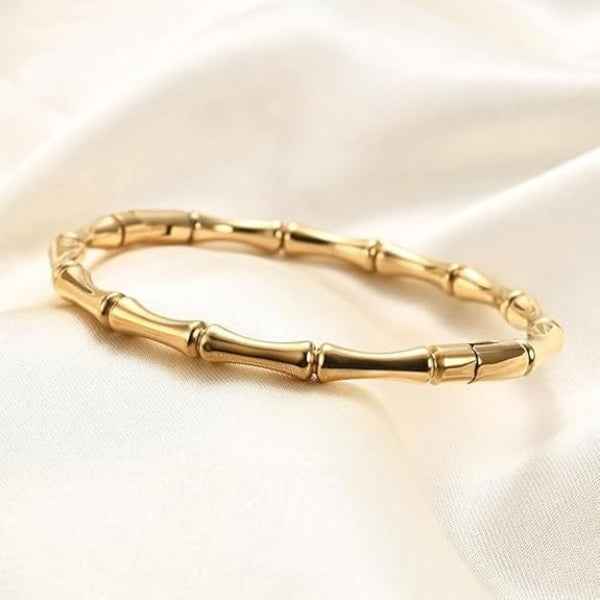 Luxurious Gold Bamboo Bangle Bracelet | Polished Jointed Cuff Jewelry