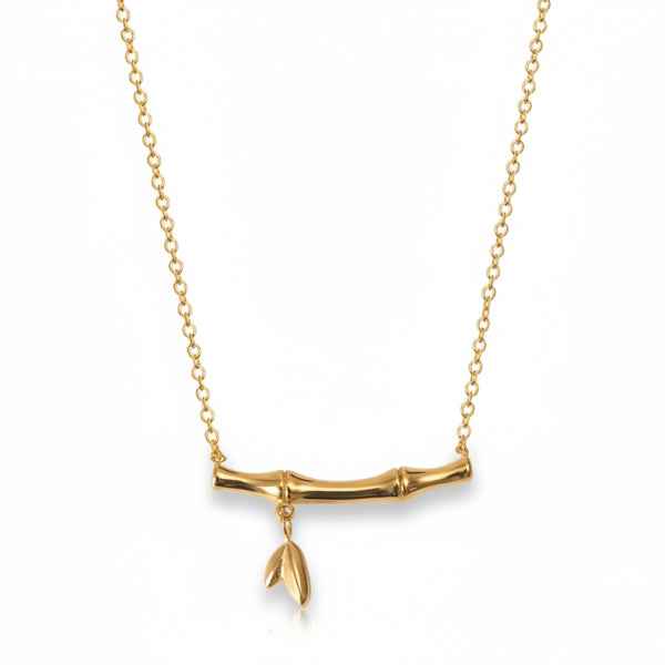 Gold Bamboo Necklace for Women - Dainty Bar Pendant Jewelry Design