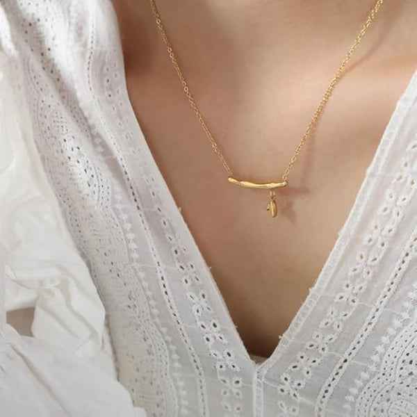 Gold Bamboo Necklace for Women - Dainty Bar Pendant Jewelry Design