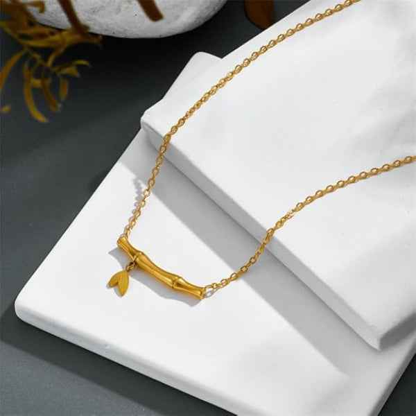 Gold Bamboo Necklace for Women - Dainty Bar Pendant Jewelry Design