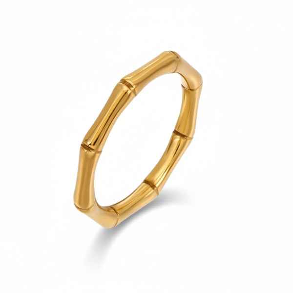 Bold Gold Bamboo Ring - Unique Tropical Statement Band Finger Ring