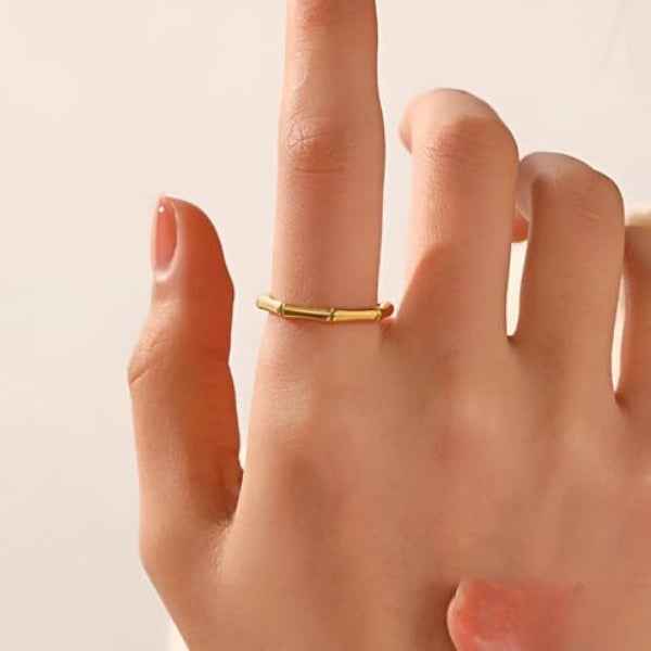 Bold Gold Bamboo Ring - Unique Tropical Statement Band Finger Ring