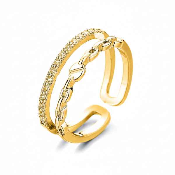 Gold Band Finger Ring - Shimmering Double Row Sparkling Jewelry