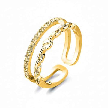 Gold Band Finger Ring - Shimmering Double Row Sparkling Jewelry