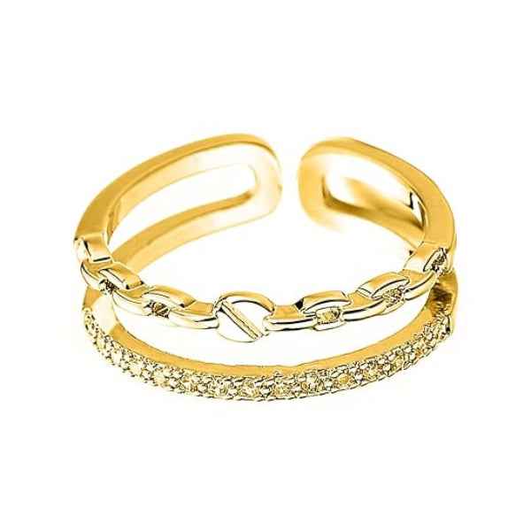 Gold Band Finger Ring - Shimmering Double Row Sparkling Jewelry