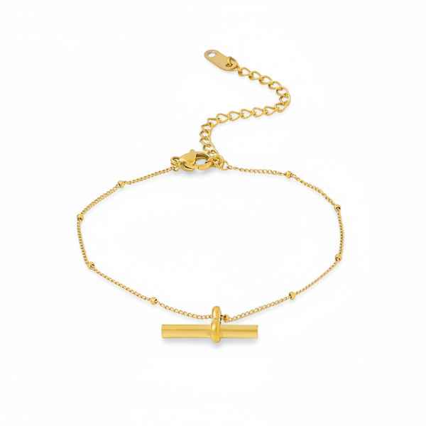 Gold Bar Anklet - Shimmering Bead Chain Charm Foot Jewelry for Women