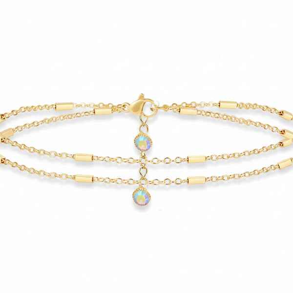 Gold Bar Anklet - Shimmering Double Layer Dainty Foot Jewelry for Women