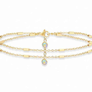 Gold Bar Anklet - Shimmering Double Layer Dainty Foot Jewelry for Women