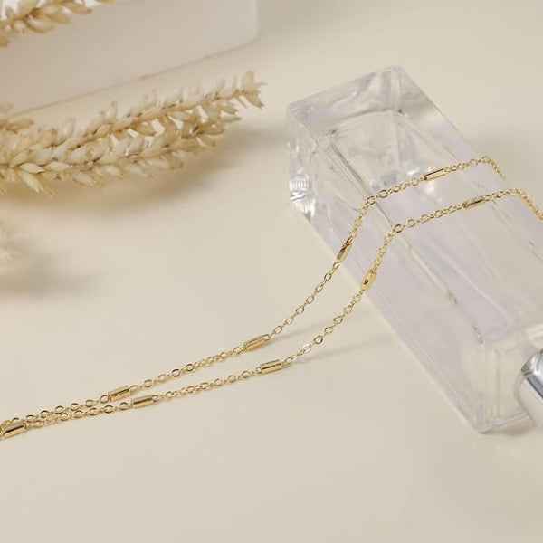 Gold Bar Anklet - Shimmering Double Layer Dainty Foot Jewelry for Women