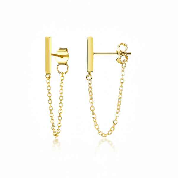 Gold Bar Chain Earrings - Shimmering Dangle Drop Link Stud Jewelry