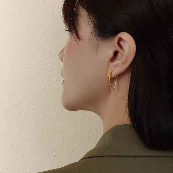 Gold Bar Chain Earrings - Shimmering Dangle Drop Link Stud Jewelry