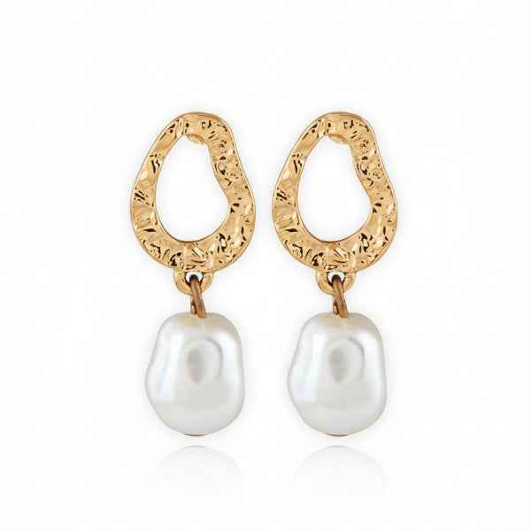 Chic Gold Baroque Pearl Drop Earrings | Textured Statement Jewelry
