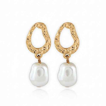 Chic Gold Baroque Pearl Drop Earrings | Textured Statement Jewelry