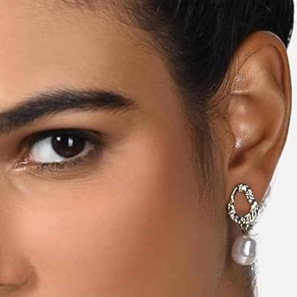 Chic Gold Baroque Pearl Drop Earrings | Textured Statement Jewelry