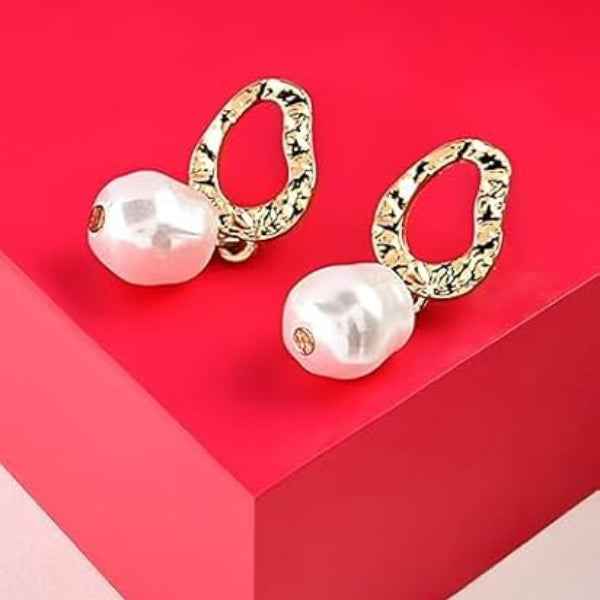 Chic Gold Baroque Pearl Drop Earrings | Textured Statement Jewelry