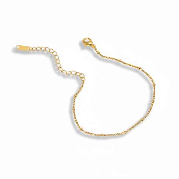 Gold Beaded Anklet - Dainty Satellite Chain Foot Jewelry for Women