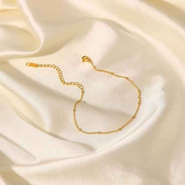 Gold Beaded Anklet - Dainty Satellite Chain Foot Jewelry for Women