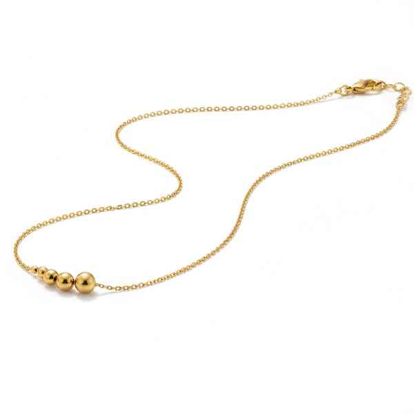 Gold Beaded Necklace - Shimmering Graduated Ball Gold Station Chain