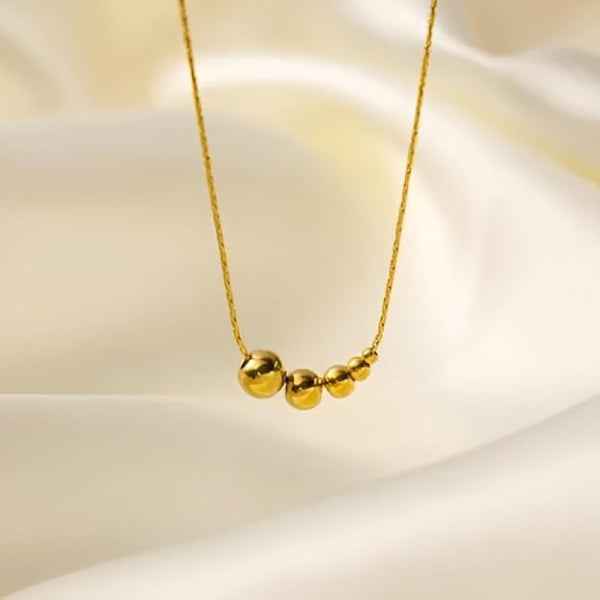 Gold Beaded Necklace - Shimmering Graduated Ball Gold Station Chain
