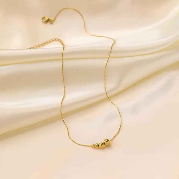 Gold Beaded Necklace - Shimmering Graduated Ball Gold Station Chain