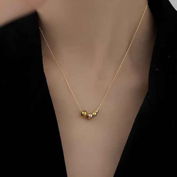 Gold Beaded Necklace - Shimmering Graduated Ball Gold Station Chain