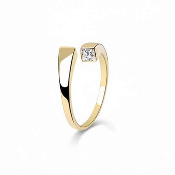Gold Bezel Ring - Shimmering Square Solitaire Adjustable Promise Ring