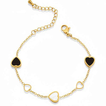Stunning Gold Heart Charm Bracelet | Chic Black & White Jewelry