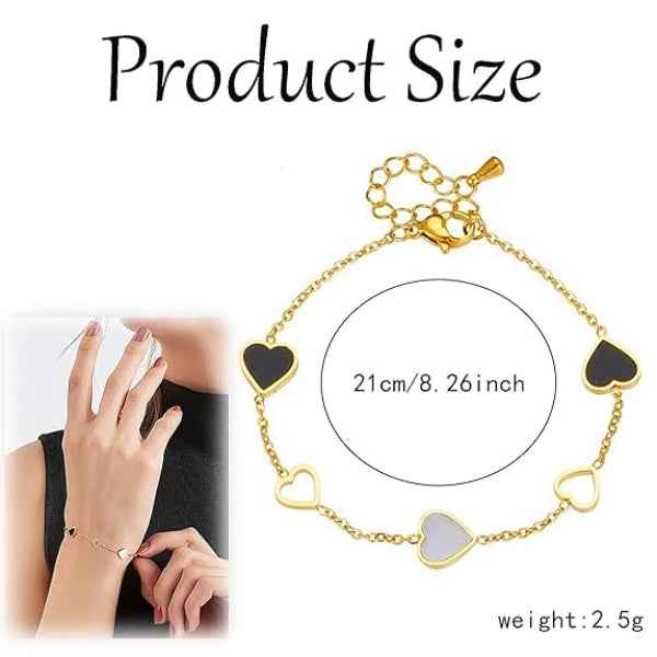 Stunning Gold Heart Charm Bracelet | Chic Black & White Jewelry