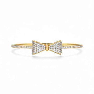 Gold Bow Bangle: Dainty Pavé Crystal Ribbon Bracelet for Women