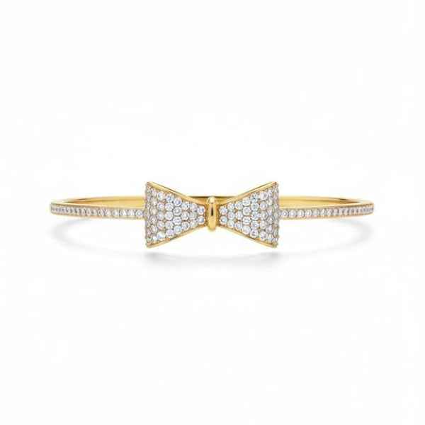 Gold Bow Bangle: Dainty Pavé Crystal Ribbon Bracelet for Women