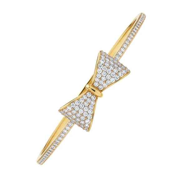 Gold Bow Bangle: Dainty Pavé Crystal Ribbon Bracelet for Women