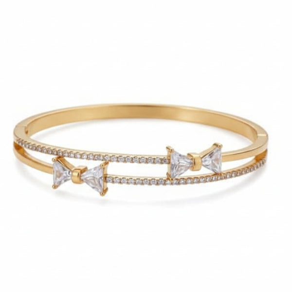 Luxurious Gold Bow Bangle Bracelet | Radiant Crystal Double Band