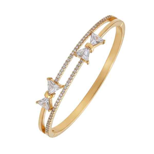 Luxurious Gold Bow Bangle Bracelet | Radiant Crystal Double Band