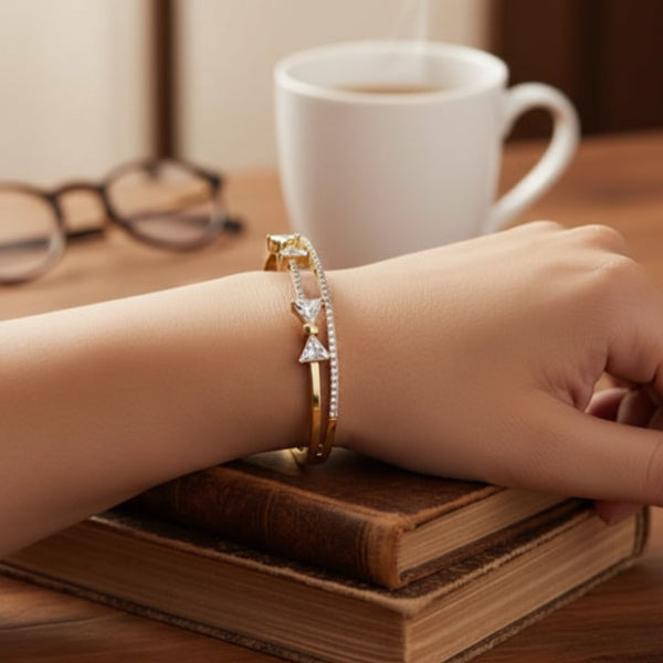 Luxurious Gold Bow Bangle Bracelet | Radiant Crystal Double Band