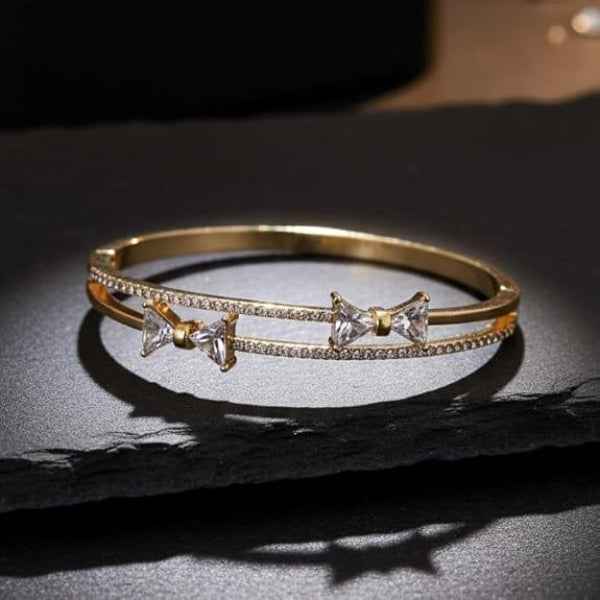 Luxurious Gold Bow Bangle Bracelet | Radiant Crystal Double Band