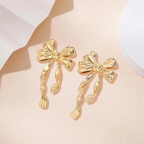 Gold Bow Earrings | Dainty Ribbon Studs 14K Gold Plated Coquette Gift