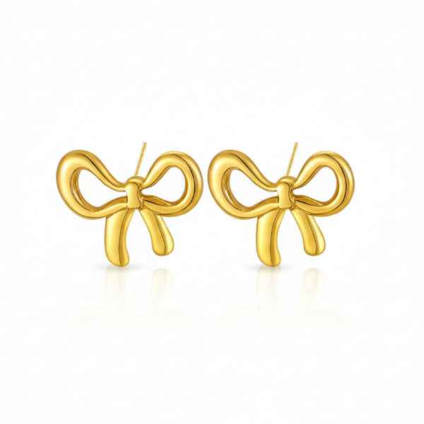 Gold Bow Earrings - Shimmering Anti Tarnish Studs for Women & Girls