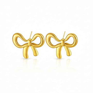 Gold Bow Earrings - Shimmering Anti Tarnish Studs for Women & Girls